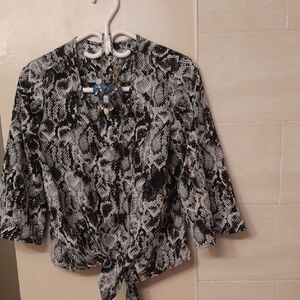 Reitmans Black & White Snake-Print Tie-Front Blouse